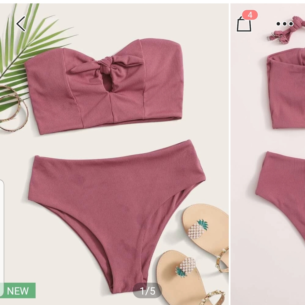 Rib knot front bandeau bikini
